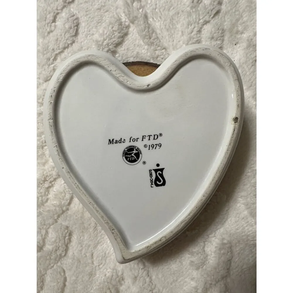 FTD White Pink Floral Heart Shaped Baking Dish Pottery Decor